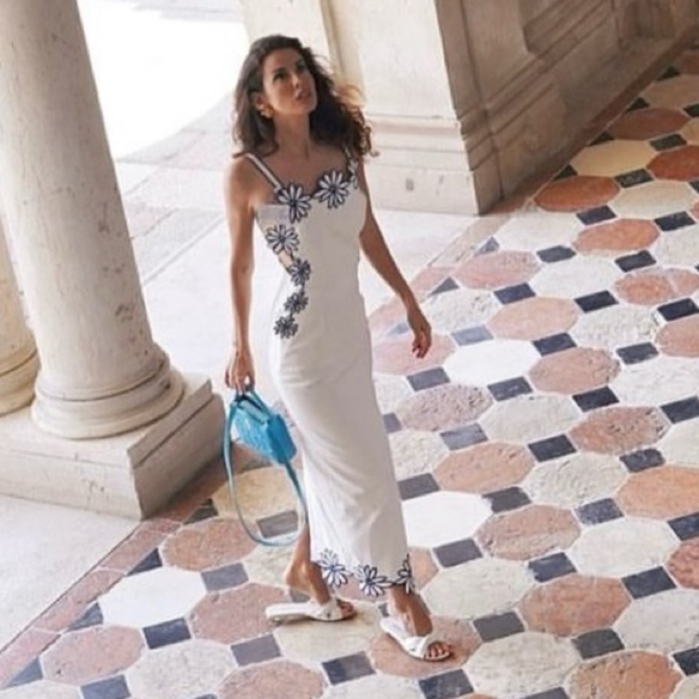Commense Semi-Sheer Floral Embroidery Back Bow Maxi Dress - Picture 7 of 17